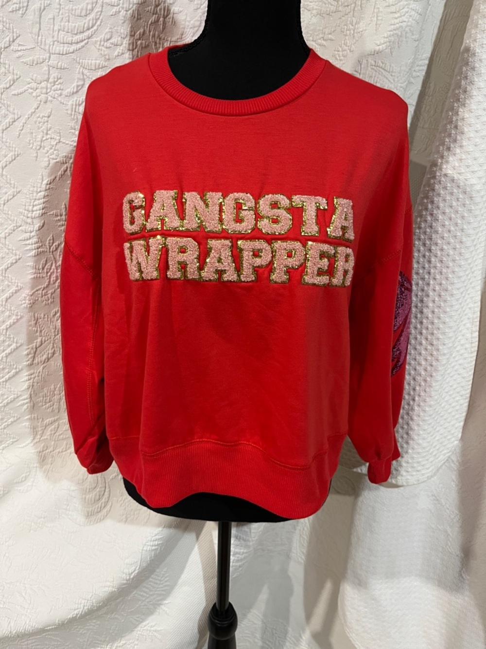 Mary Square Red Gangsta Wrapper Sweater, size‎ small, NWT